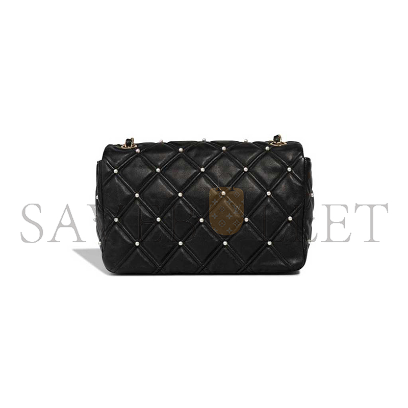 CHANEL BLACK LAMBSKIN QUILTED PEARL STUDDED FLAP BAG WITH GHW (24*16*7.5cm)